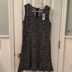 LOFT Black and Cream Animal Print Mini Dress